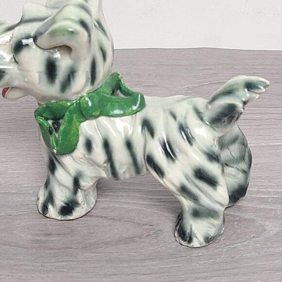 Porcelain Scottie Dog Figurine White Black Green Bow Italy Vintage - Picture 4 of 8